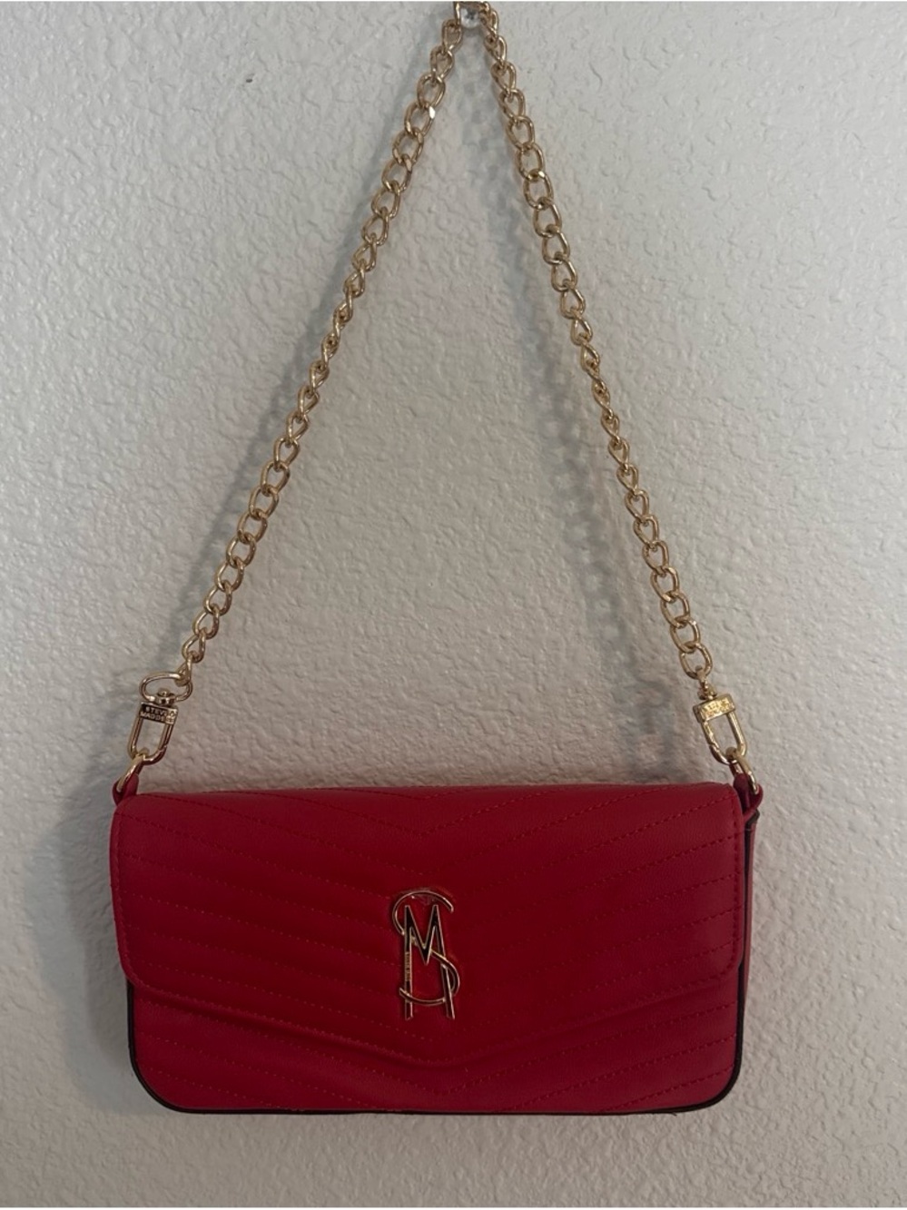 Steve Madden Red Quilted Crossbody with Gold Chain